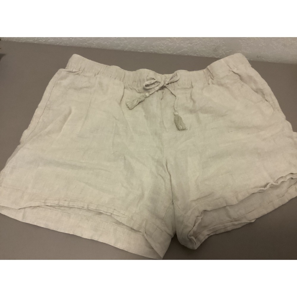 Talbots Linen Shorts Womens XL Beige Elastic Drawstring Waist Tassel Pocket - Picture 1 of 11